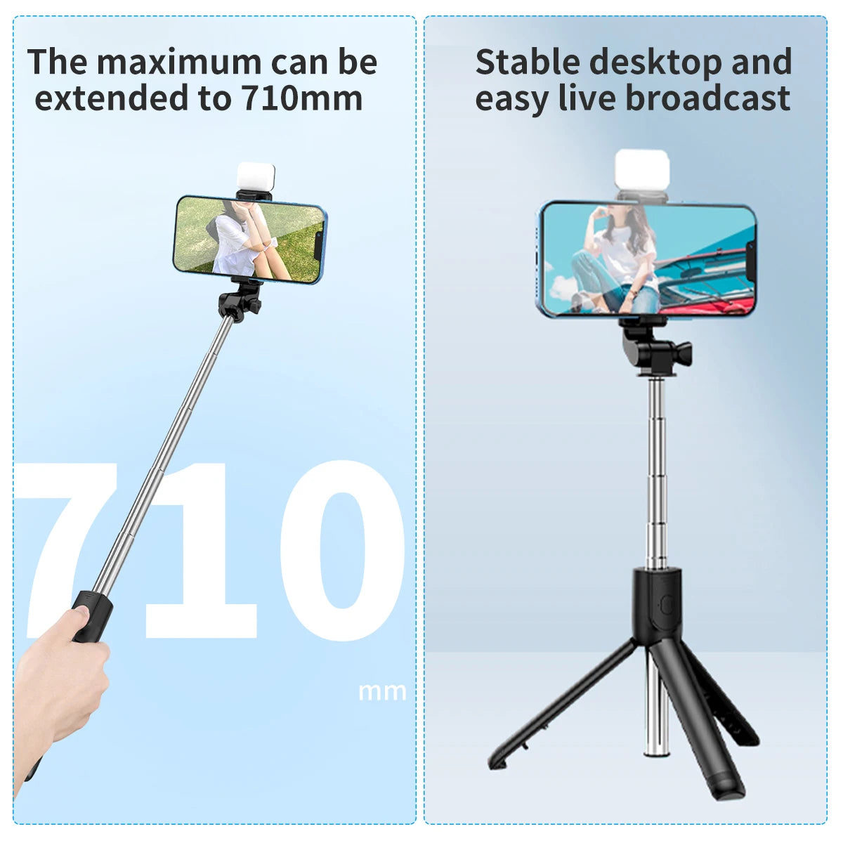 Support de téléphone portable Bluetooth Selfie Stick Mini trépied multifonctionnel portable rétractable avec obturateur à distance sans fil