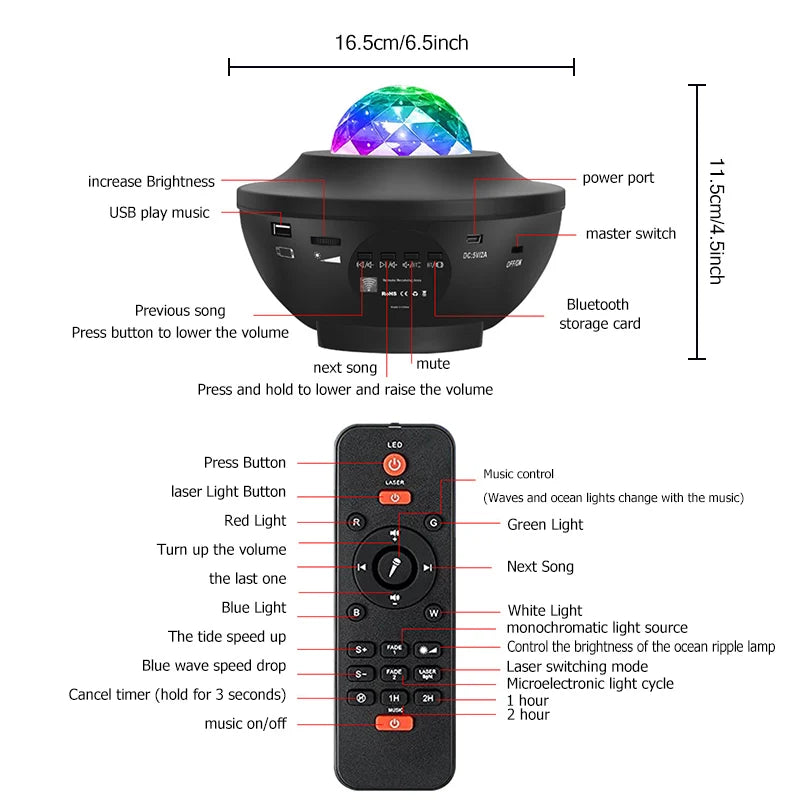 Projecteur étoilé coloré Galaxy Veilleuse Enfant Bluetooth USB Lecteur De Musique Star NightLight Projecteur Romantique Lampe De Nuit