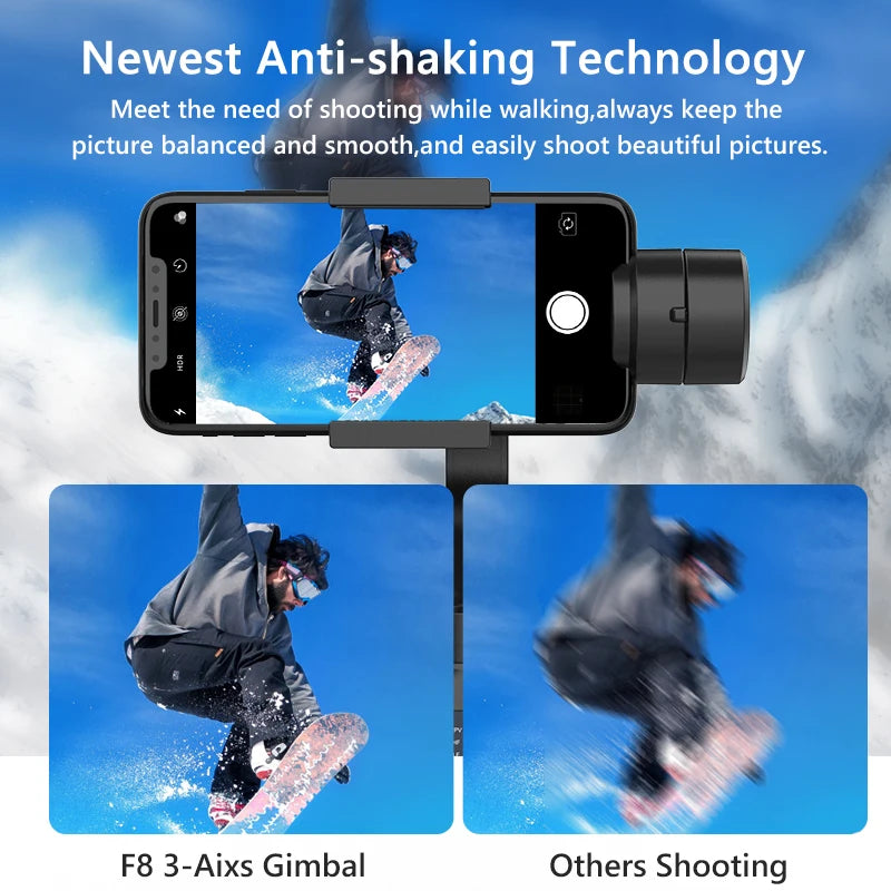 Stabilisateur F8 Portable 3-Axes Cardan Support De Téléphone Anti Shake Stabilisateur D’enregistrement Vidéo pour Xiaomi iPhone Téléphone Portable Smartphone