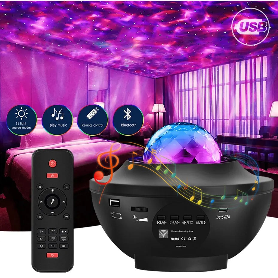 Projecteur étoilé coloré Galaxy Veilleuse Enfant Bluetooth USB Lecteur De Musique Star NightLight Projecteur Romantique Lampe De Nuit