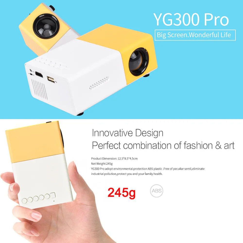 Mini Projecteur YG300 Pro LED Pris en charge 1080P Full HD Portable Beamer Audio HDMI USB Vidéoprojecteur Pour smartphone, PC...