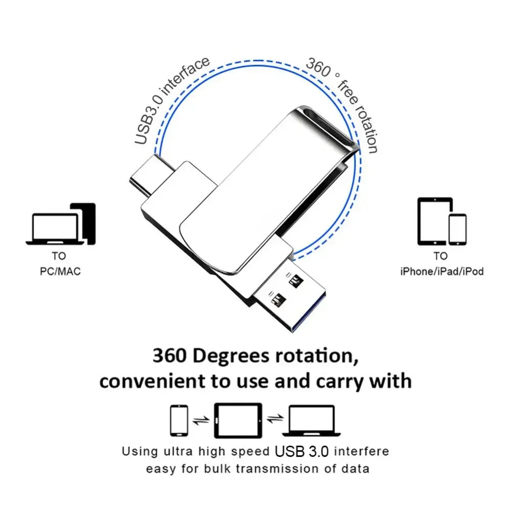 Clé USB / USB-C 3.0 - 2 en 1 ultra haute capacité Xiaomi U Disque 16 To USB 3.0 Haute Vitesse Clé USB 8 To 4 To Transfert Carte Mémoire Métal SSD Clé USB Clé USB Memoria