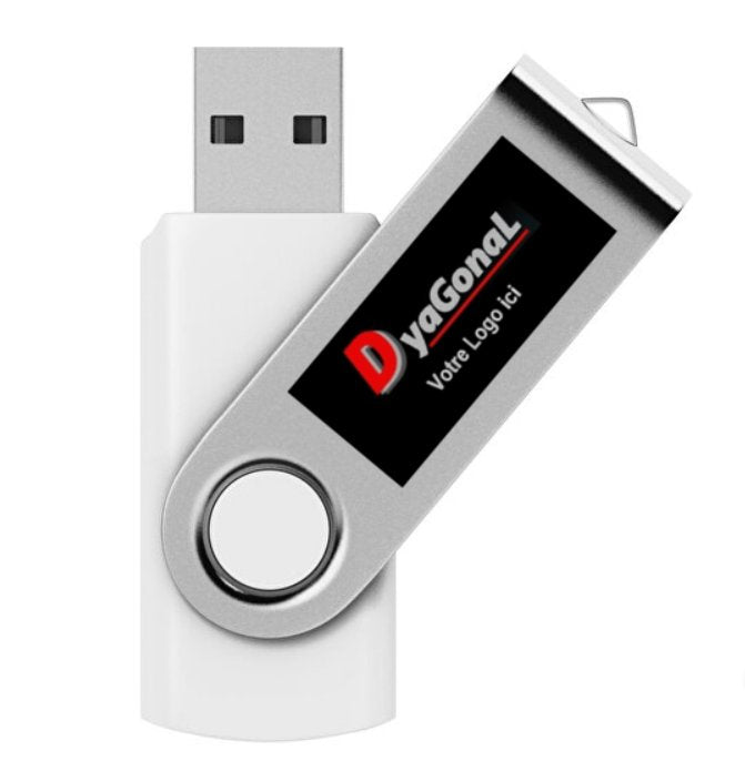 High Tech: Clés USB 32 Go à rotation personnalisées (Logo et/ou texte, tel... 2 lignes) coloris au choix: Lot de 100 pièces , Délai de conception: environ 3 semaines