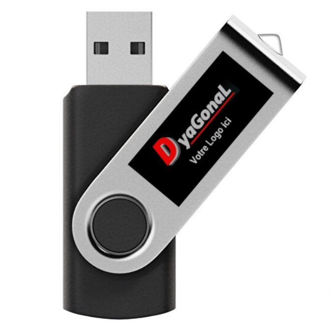 High Tech: Clés USB 32 Go à rotation personnalisées (Logo et/ou texte, tel... 2 lignes) coloris au choix: Lot de 100 pièces , Délai de conception: environ 3 semaines